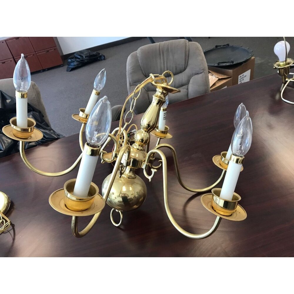 Vintage 1972 Chandelier Solid Brass Gold Ceiling Light Fixture 6 Lights